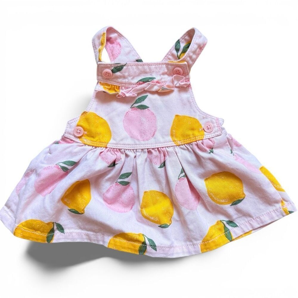 Baby Girls Just One You Carters Lemon Allover Print Overall Dress - Sz 3 mo